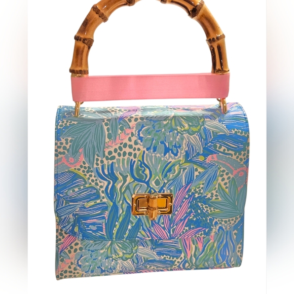 Lilly Pulitzer Limited Bamboo Holiday In the Sun Botanical Green Bag & Wallet - Picture 4 of 13